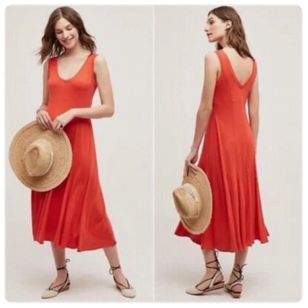 Maeve Anthropologie Abroad Orange Midi Dress Sleeveless